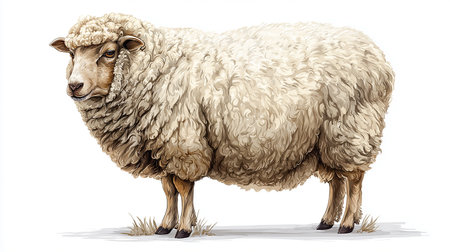 Sheep isolated on white background. Digital painting. Vector illustration.の素材
