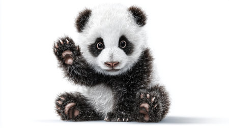 Cute panda sitting on white background. 3D rendering.の素材