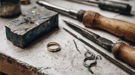 Old tools on a white background. Craftsman working in his workshop.の素材