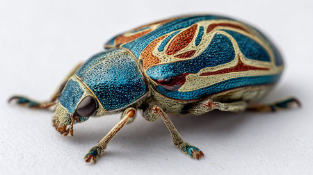 Close-up of a blue beetle on a white background. Macroの素材