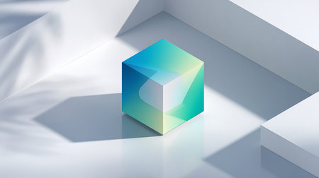 3d rendering of a cube on a white background with a shadowの素材