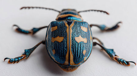 Close up of blue beetle isolated on white background. Macro shot.の素材