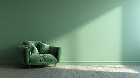 green armchair and green wall in the room, 3d renderingの素材