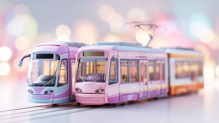 miniature tram on bokeh background. 3d illustration.の素材