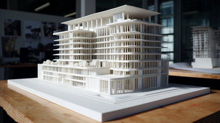 Architectural model of a modern building. 3D rendering.の素材