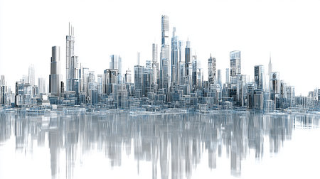 abstract 3d illustration of skyscrapers on a white backgroundの素材