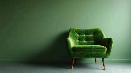 Green velvet armchair in green interior with copy space. 3d renderの素材