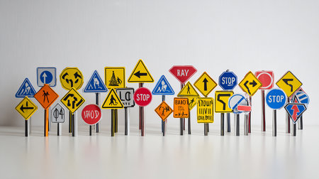 Traffic signs isolated on a white background. 3d illustration.の素材