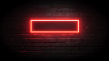 Neon sign on brick wall. 3D rendering. Neon signboard.の素材