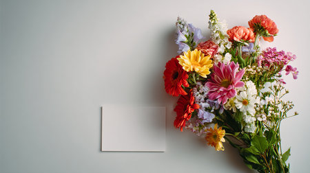 Bouquet of flowers on a gray background. Place for text.の素材