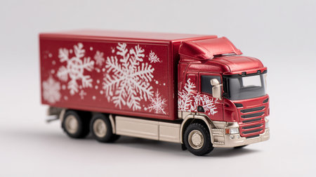 Christmas truck with snowflakes on white background. Christmas concept.の素材