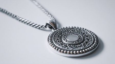 Jewelry pendant on a silver chain on a white backgroundの素材