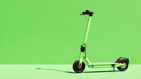 Modern electric scooter on a green background. 3d rendering.の素材