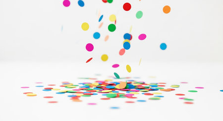 Colorful confetti on white background. Festive background with confetti.の素材