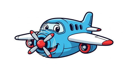Cartoon airplane isolated on white background. Hand drawn vector illustration.の素材