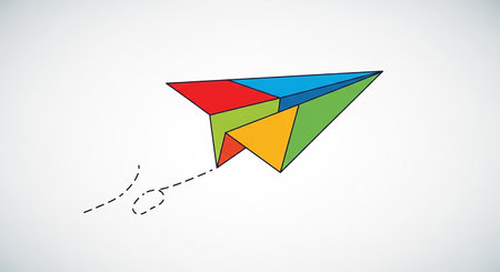 Paper airplane on white background, origami concept, vector illustration.の素材