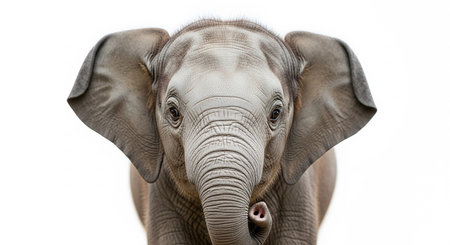 Asian elephant isolated on white background, close up of the head.の素材