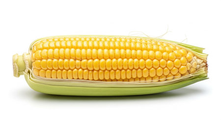 Fresh corn on the cob isolated on white background. Clipping Pathの素材