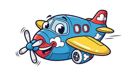 Cartoon airplane with a propeller and propeller. Vector illustration.の素材