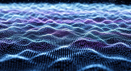 Abstract digital background. Big data visualization. Wave of particles. 3D renderingの素材