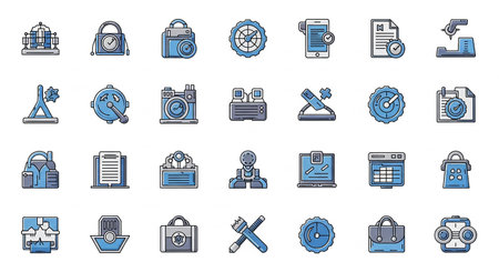 bundle of technology set icons vector illustration line and fill style iconの素材