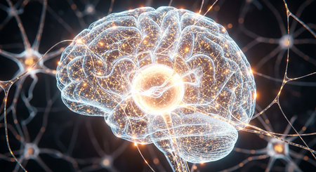 Human brain with glowing connections. 3D rendering, 3D illustration.の素材