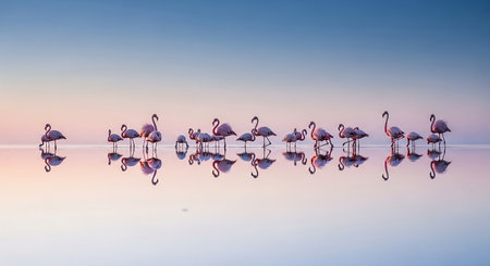Flamingos in the lagoon of Camargue, Franceの素材