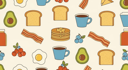 Seamless pattern with breakfast icons. Vector illustration in flat style.の素材