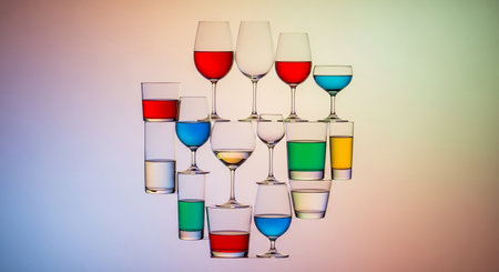Colorful glasses of wine on a light background. Alcoholic drinksの素材