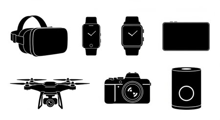 Drone, camera, smart watch and smartwatch vector icons setの素材