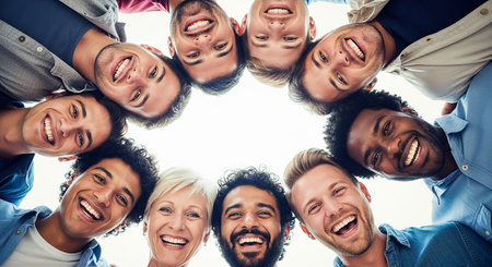 Group of happy multiethnic people looking at camera and smiling.の素材