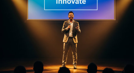 PRODEXPO 2017. Businessman speaks on stageの素材