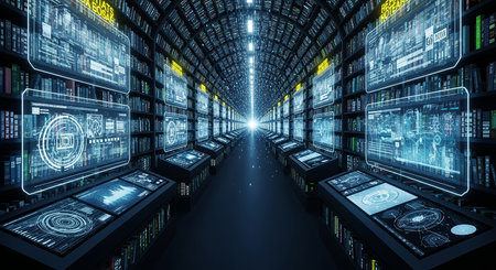 Futuristic data center tunnel 3D rendering elements of this image furnished by NASAの素材