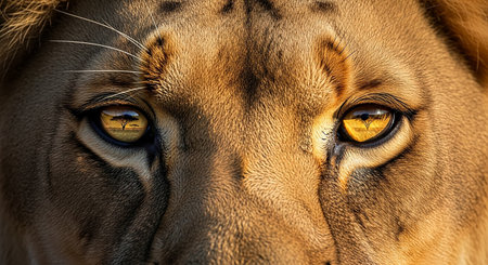 Close-up of a lioness's eye in the savannahの素材