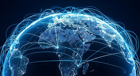 Global network connections over the globe, 3D rendering toned imageの素材