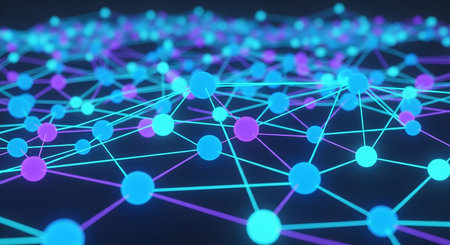 3d illustration of network structure with connected lines and dots. Network connection conceptの素材