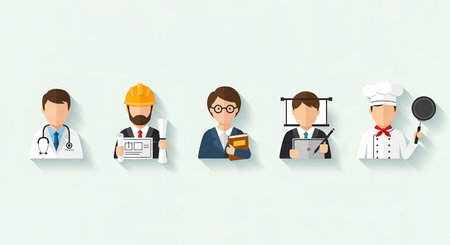 Illustration of a group of people working in a flat design styleの素材
