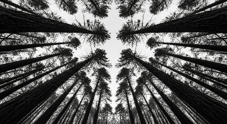 Pine trees in the forest in monochrome tone with copy spaceの素材