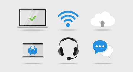 Laptop, tablet, phone, headphones and cloud computing icon setの素材