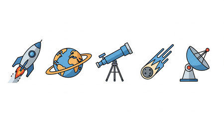 Astronomy icon set. Cartoon set of telescope vector icons for web designの素材