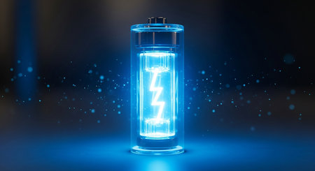 3d rendering of electric bulb with lightning symbol on dark background.の素材