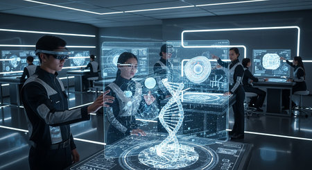 Science Research and Development for Future of Technology Concept. Graphic interface showing future computer technology of medicine, science research and development for digital business.の素材