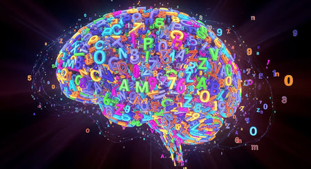 Human brain made of numbers and symbols. 3d rendering toned imageの素材