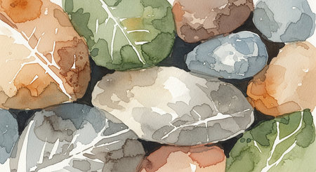 Watercolor pebbles on white background. Hand drawn illustration.の素材