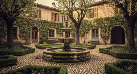 Fountain in the courtyard of the old castle. Toned.の素材