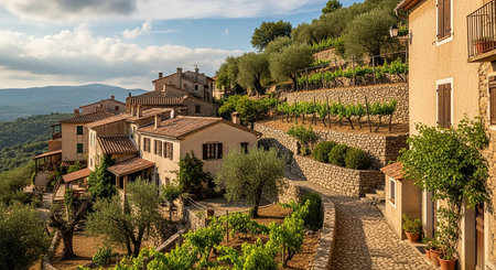 Panoramic view of the old village of Gordes, Provence, Franceの素材