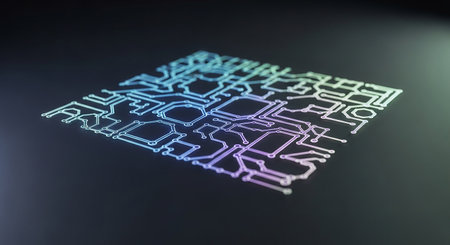 3d rendering of a circuit board in front of a black backgroundの素材