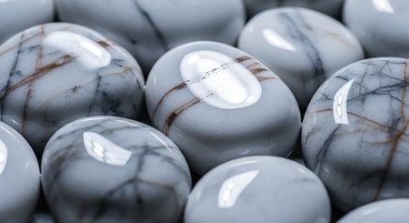 close up of a pile of white agate beads on white backgroundの素材