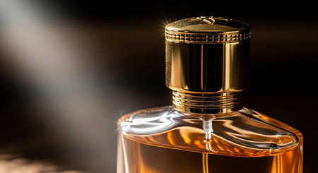 bottle of perfume on a black background. close-up.の素材