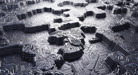 Circuit board close-up. Technology background. 3d renderingの素材